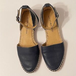 Lucky Brand Navy Leather Espadrille Ankle-Strap Flats